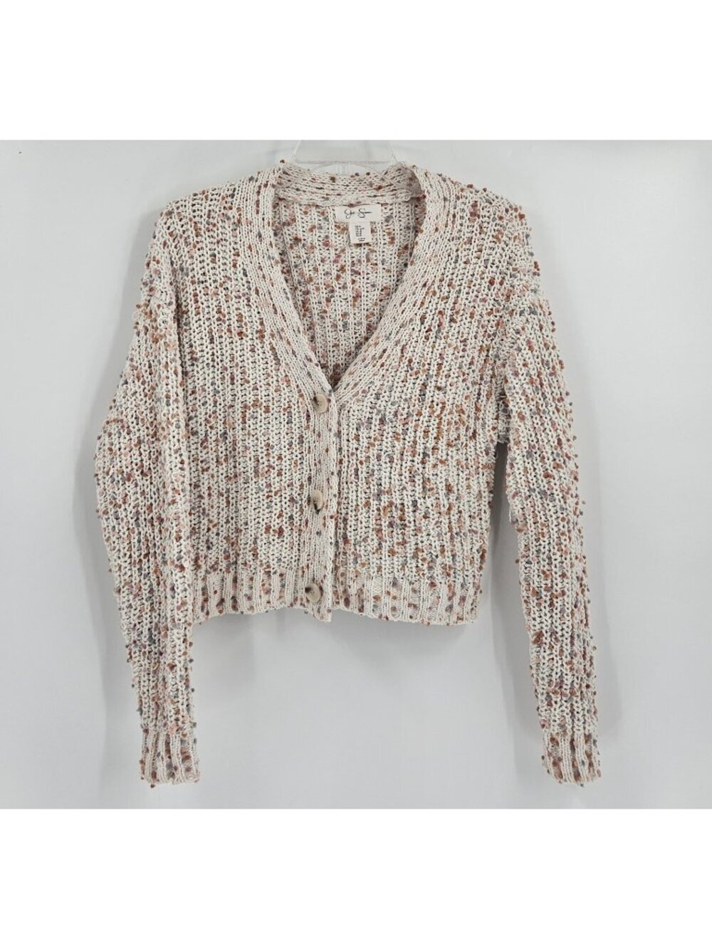 Jessica Simpson Confetti Popcorn Knit Cropped Cardigan Sweater Medium Boho